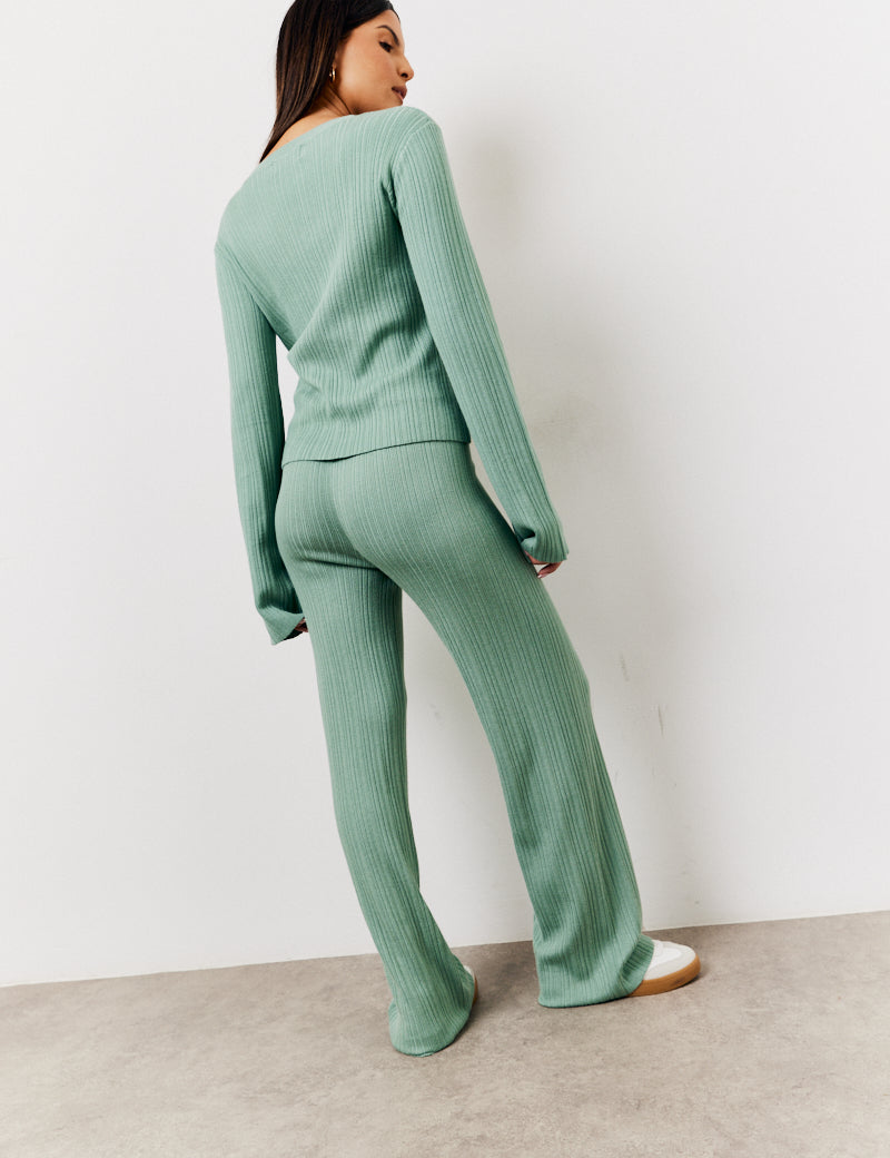 Fine Gauge Knit Flare Leg Co-Ord Trouser