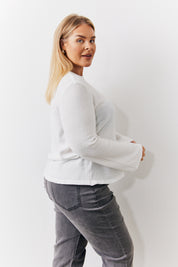 Textured Scoop Neck Knit Flare Sleeve Top