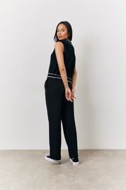 Black Knitted Contrast Scallop Edge Button Front Waistcoat