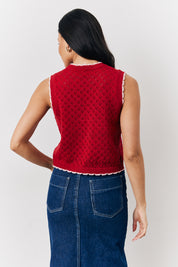 Red Contrast Edge Tie Front Knitted Waistcoat