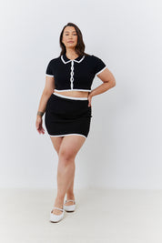 Contrast Piping Knit Co Ord Crop Top