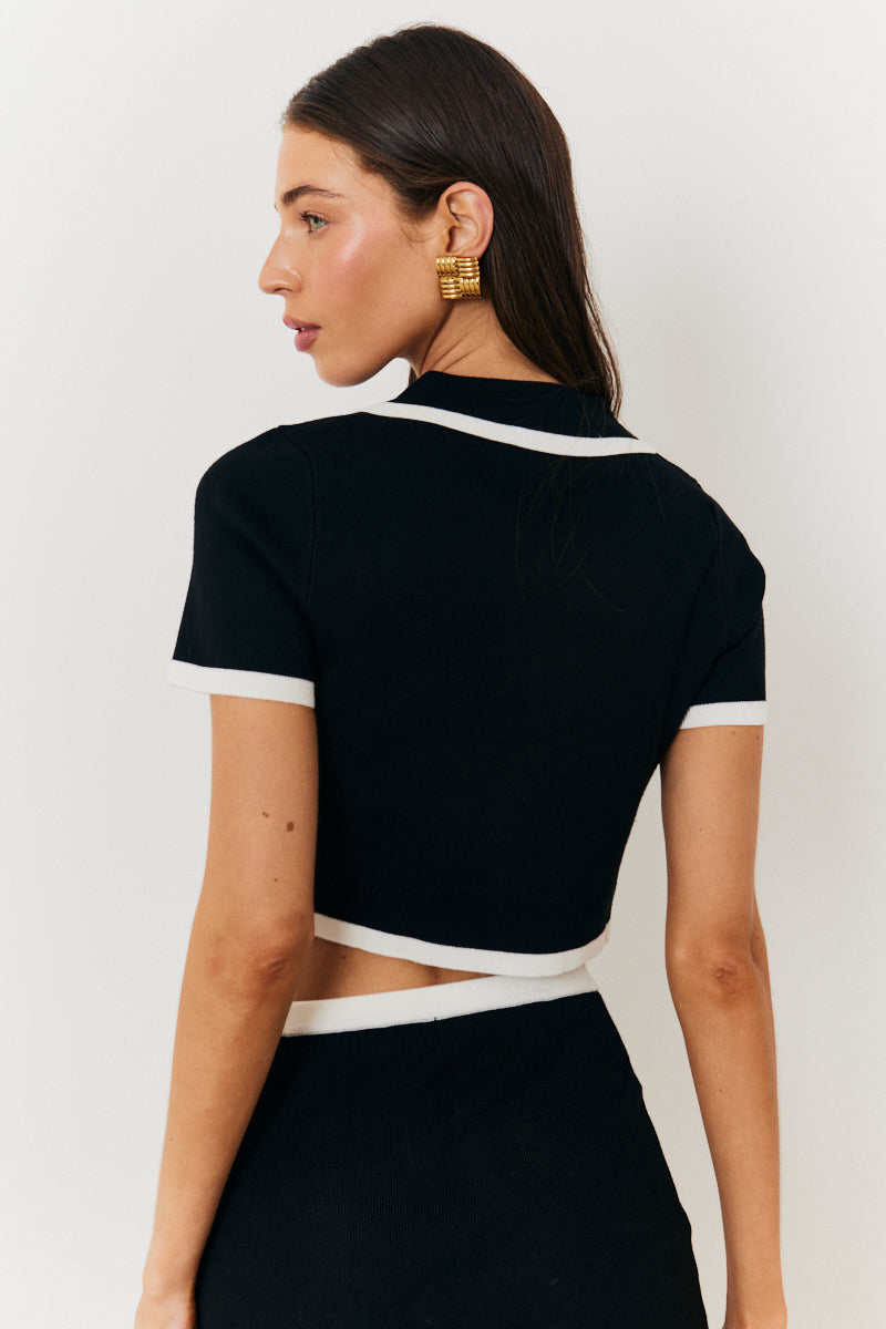 Contrast Piping Knit Co Ord Crop Top