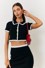 Contrast Piping Knit Co Ord Crop Top
