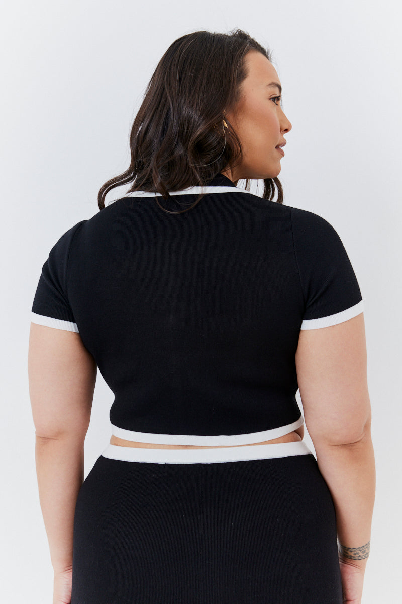 Contrast Piping Knit Co Ord Crop Top