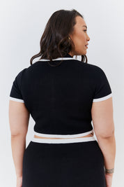 Contrast Piping Knit Co Ord Crop Top