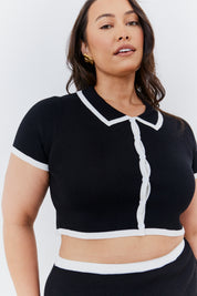 Contrast Piping Knit Co Ord Crop Top