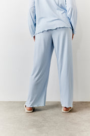 Blue Lettuce Hem Slogan Long Sleeve Top and Trouser Pj Set