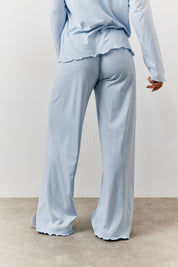 Blue Lettuce Hem Slogan Long Sleeve Top and Trouser Pj Set