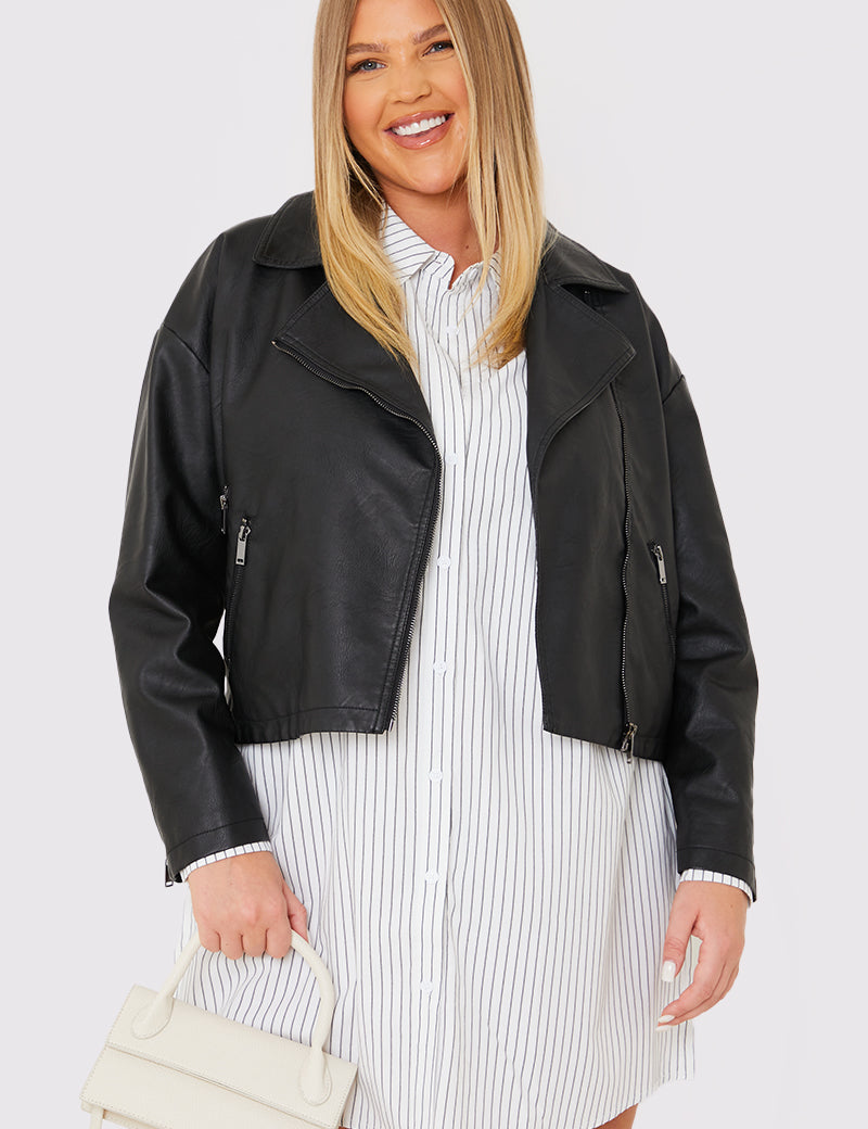 Boxy Oversized Pu Biker Jacket