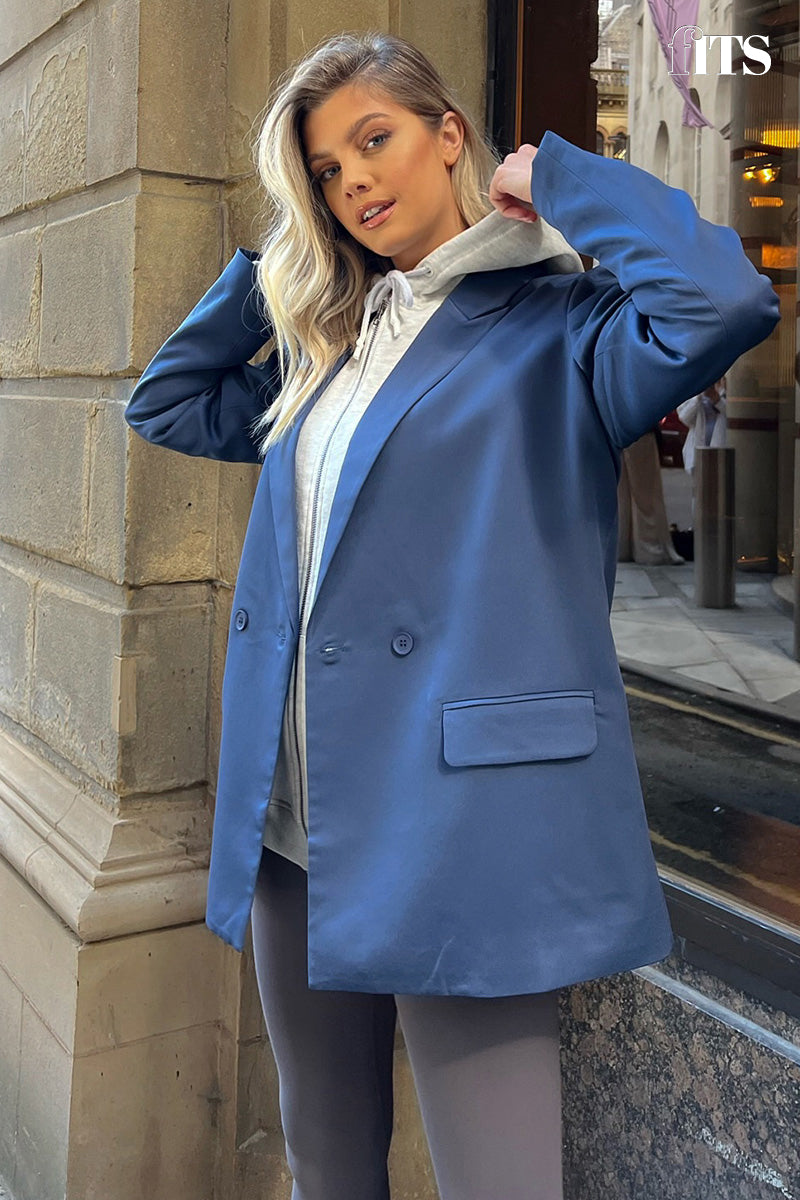 Navy Double Breasted Oversized Blazer