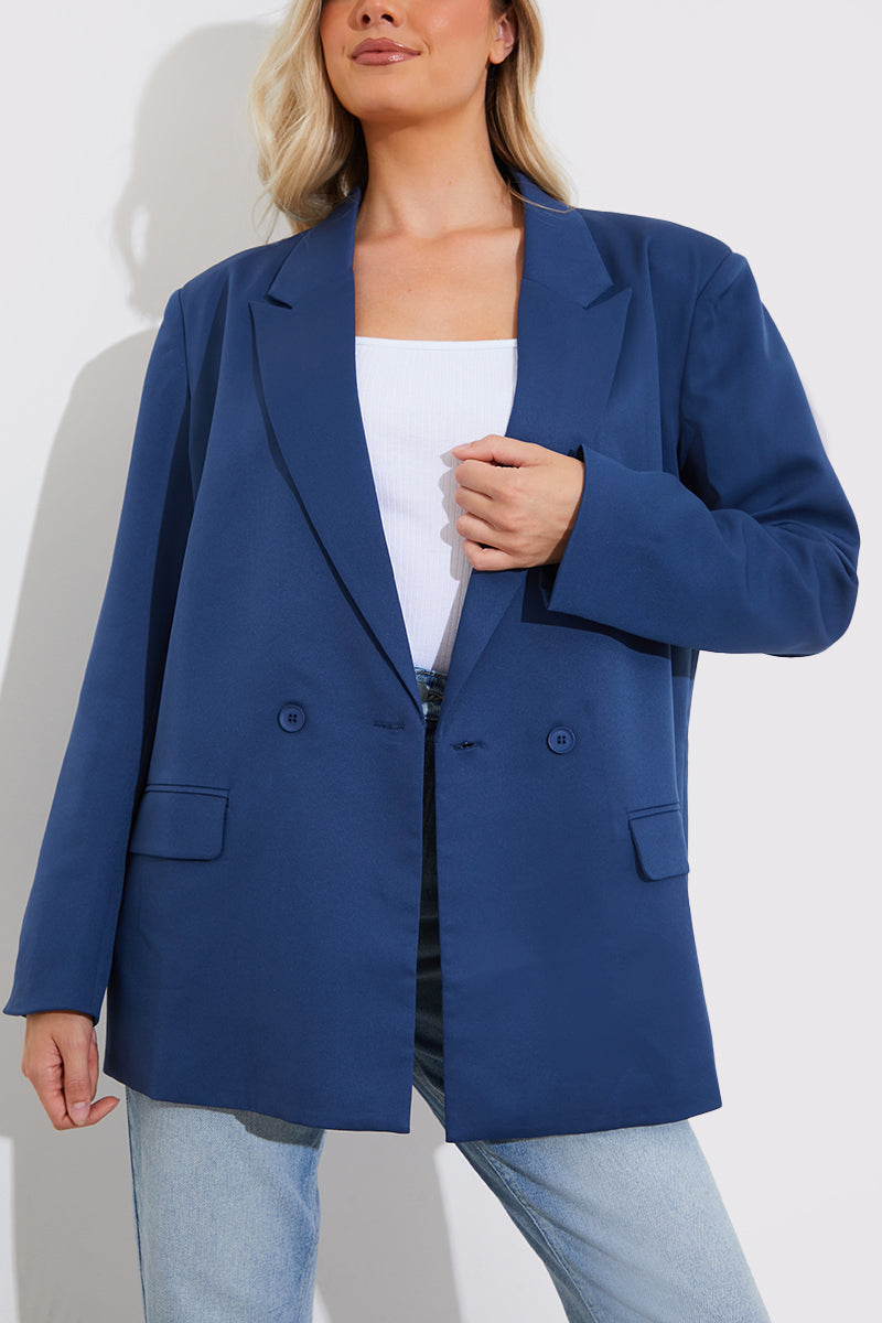 Navy Double Breasted Oversized Blazer