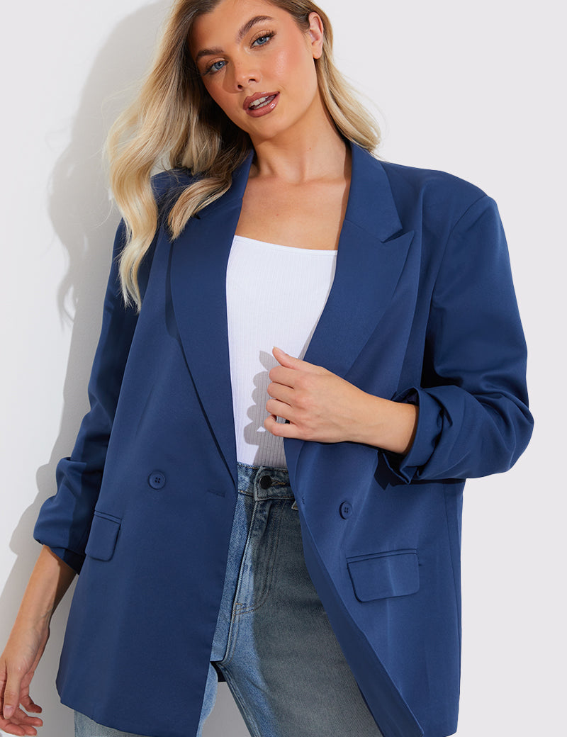 Navy Double Breasted Oversized Blazer