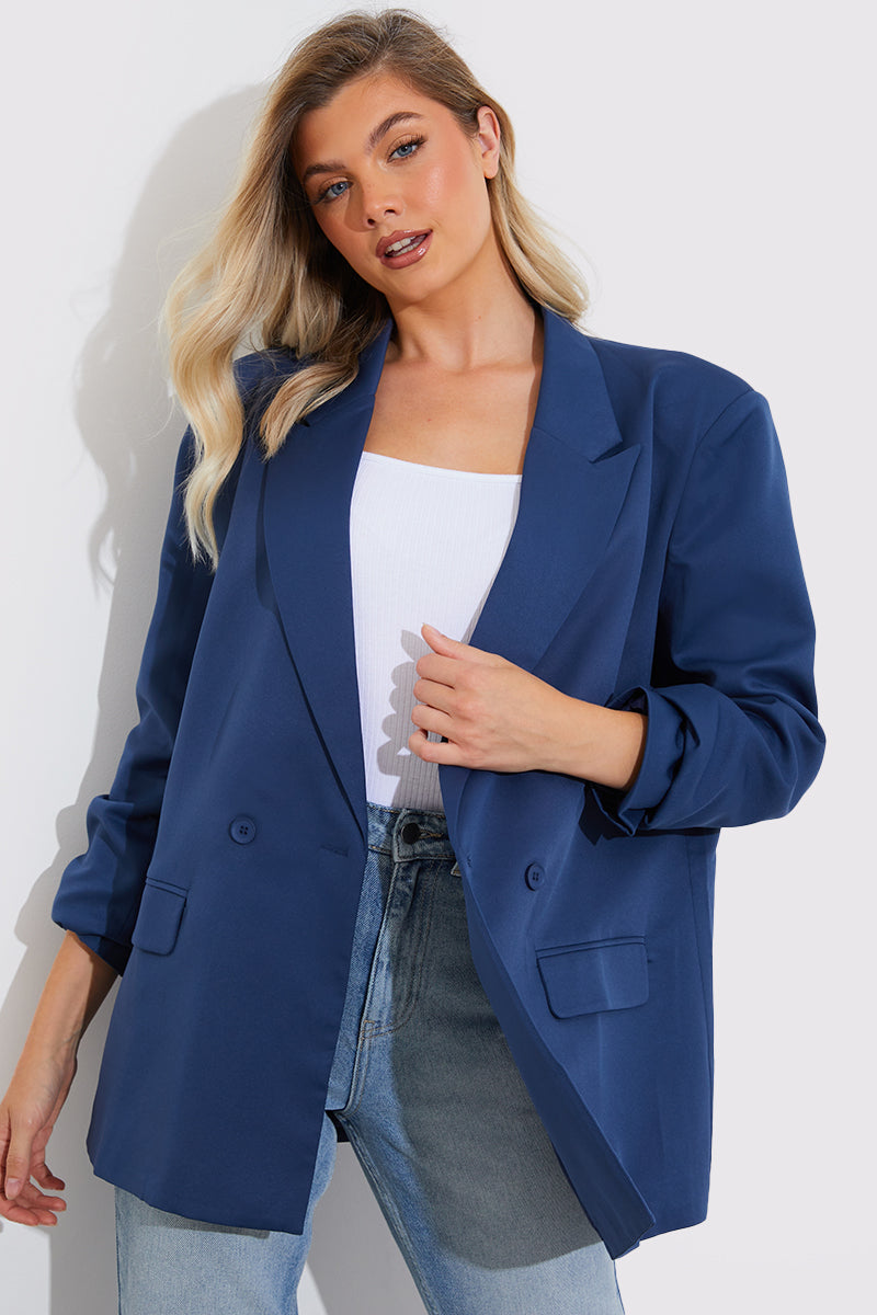 Navy Double Breasted Oversized Blazer