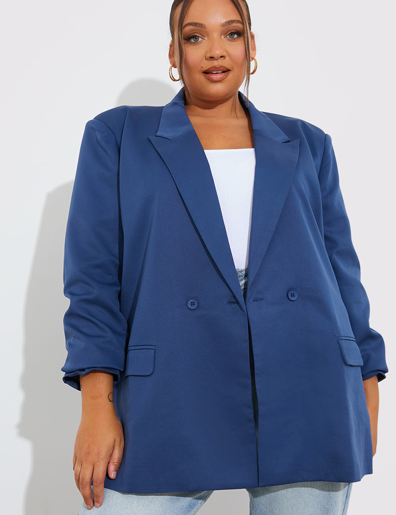 Navy Double Breasted Oversized Blazer