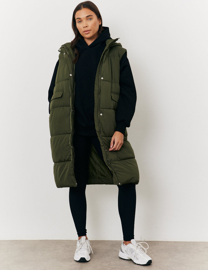 Longline Hooded Puffer Gilet
