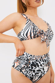 Control Ruched Detail Leapord Print High Waist Bikini Bottom