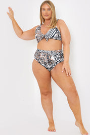 Control Ruched Detail Leapord Print High Waist Bikini Bottom