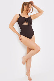 Textured Knot Front Cut Out Swimsuit