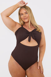 Textured Knot Front Cut Out Swimsuit