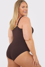Textured Knot Front Cut Out Swimsuit