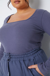 Long Sleeved Ribbed Square Neck Bodysuit