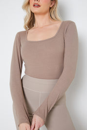 Long Sleeved Ribbed Square Neck Bodysuit