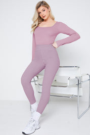 Long Sleeved Ribbed Square Neck Bodysuit