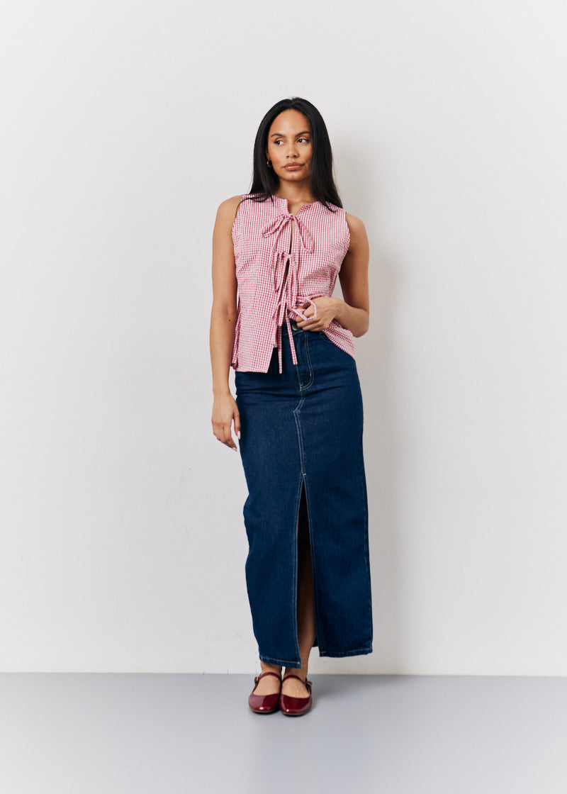 Red Gingham Tie Front Top