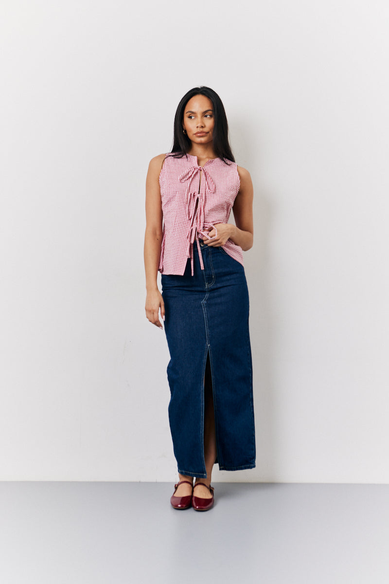 Red Gingham Tie Front Top