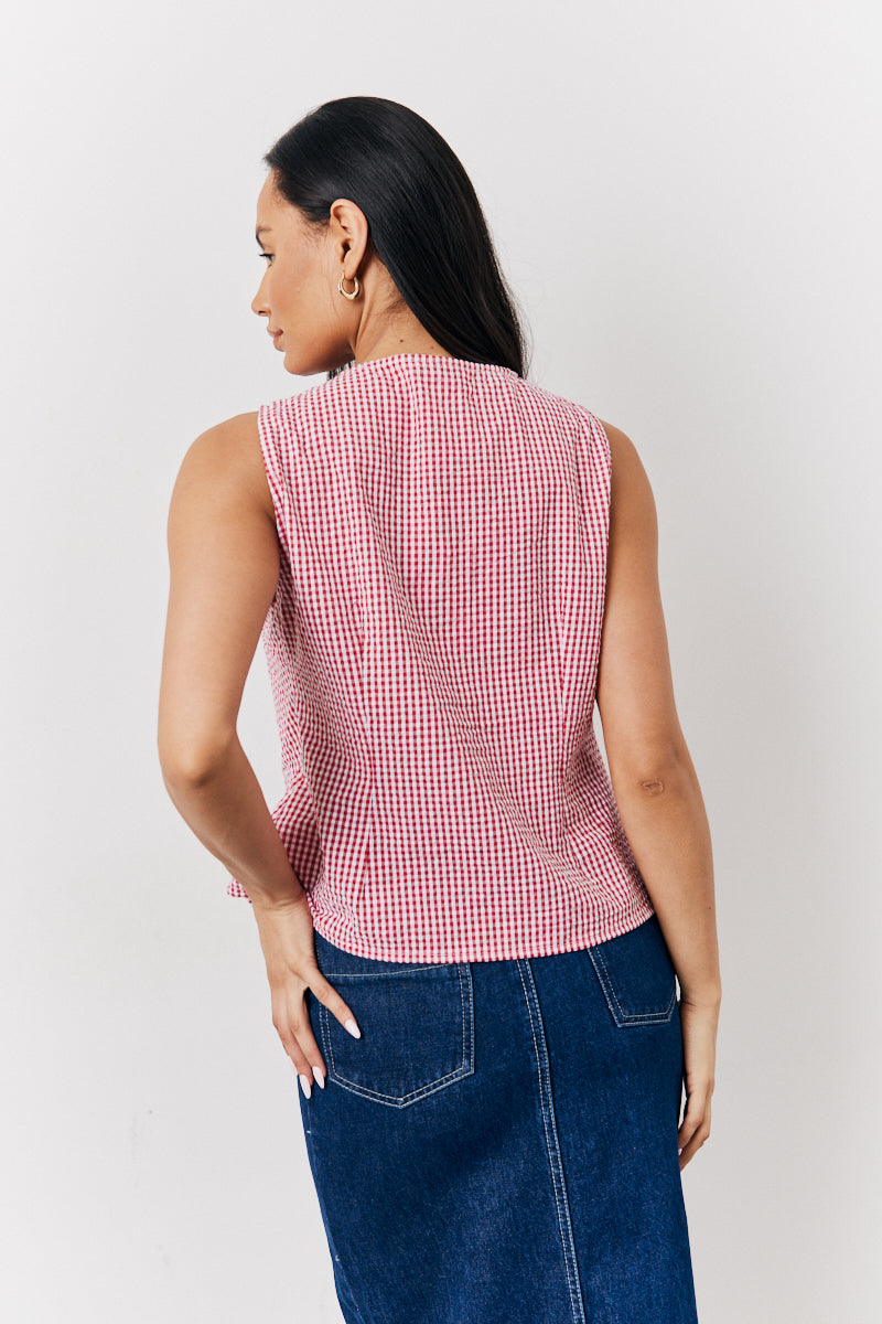 Red Gingham Tie Front Top