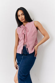 Red Gingham Tie Front Top