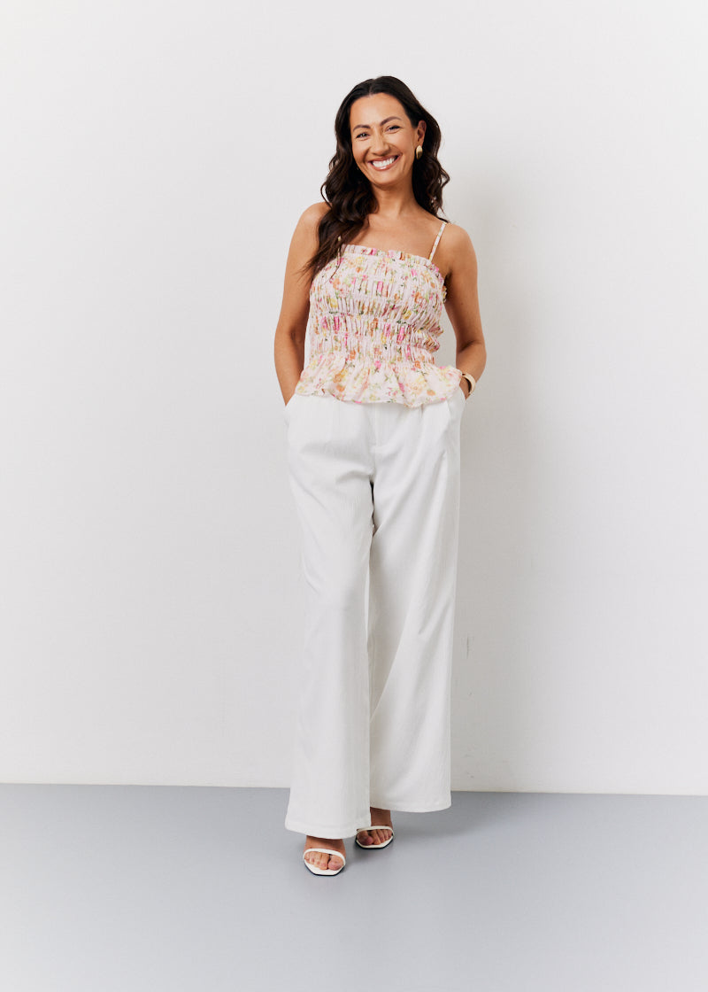 Printed Shirred Strappy Top