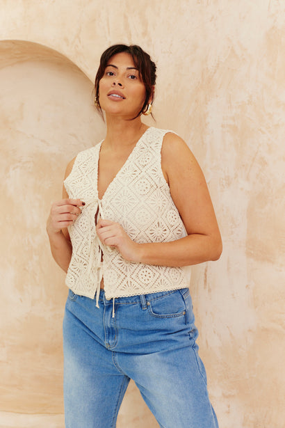 Fore Collection Crochet Tie Back Top