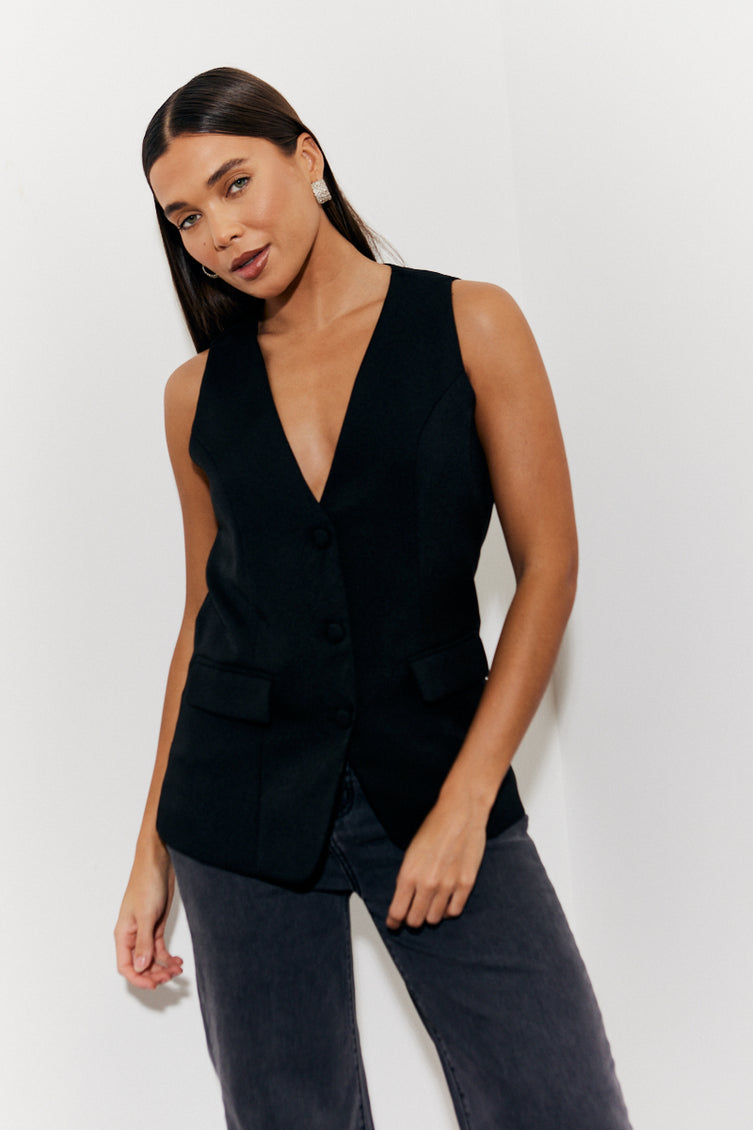 Longline Waistcoat in Black