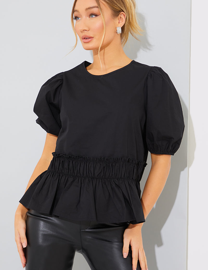 Cotton Frill Peplum Blouse