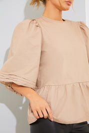 Cotton Puff Sleeve Tie Back Blouse