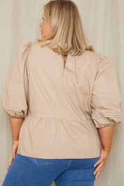 Cotton Puff Sleeve Tie Back Blouse