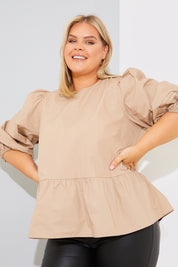 Cotton Puff Sleeve Tie Back Blouse