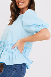 Cotton Frill Peplum Blouse