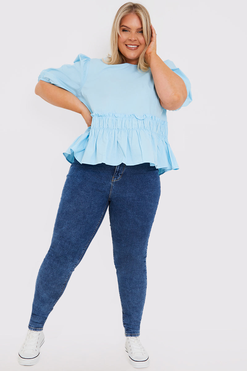 Cotton Frill Peplum Blouse