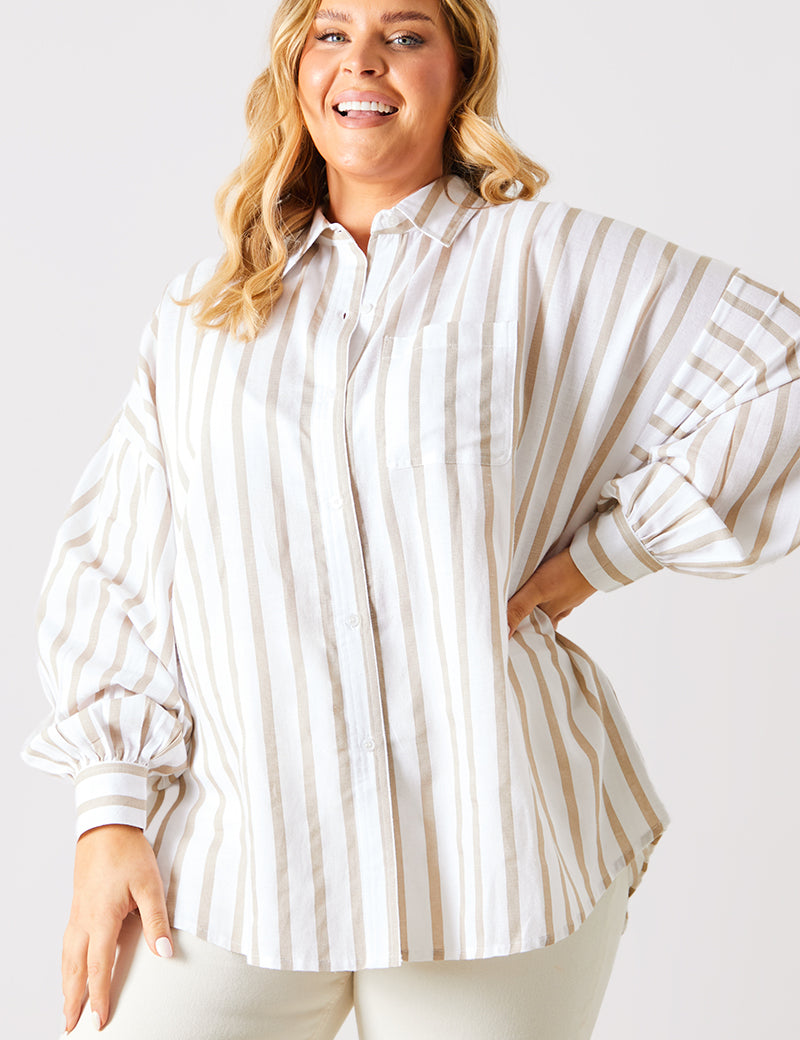 Stripe Linen Look Oversized Shirt