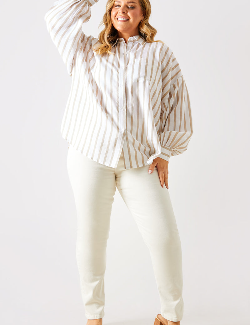 Stripe Linen Look Oversized Shirt