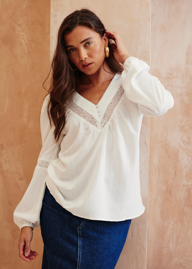 V Neck Crochet Insert Blouse