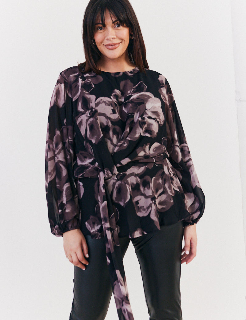 Floral Tie Waist Blouse