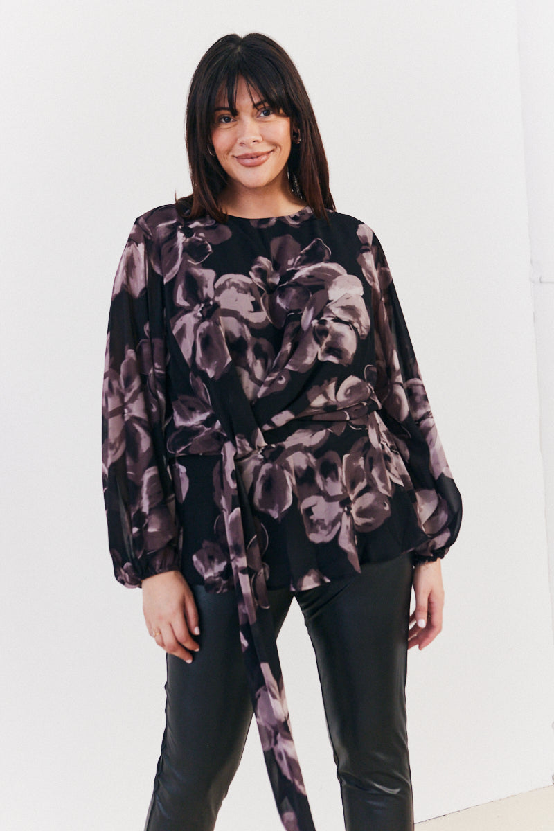 Floral Tie Waist Blouse