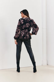 Floral V Neck Frill Detail Blouse