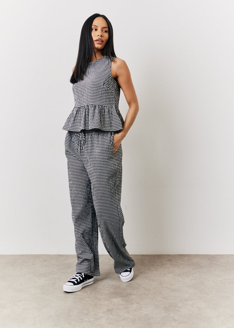 Black Gingham Smock Top