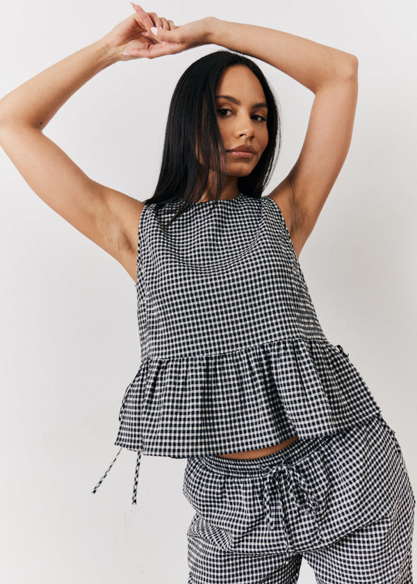 Black Gingham Smock Top