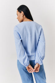 Blue Gingham Tie Front Blouse