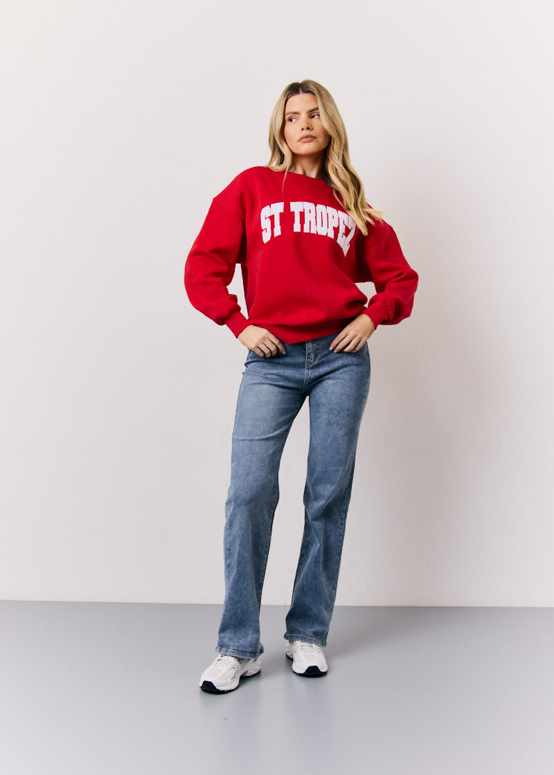 Red St Tropez Embroidered Slogan Sweatshirt